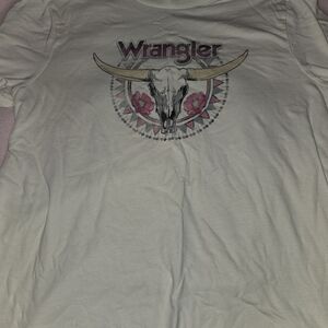 Wrangler White Tee with Bull Skull and Floral Design